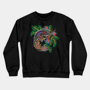 PSYCHEDELIC TRIPPY HORROR VACUI ANIMAL CHAMELEON ON BRANCH - full colour Crewneck Sweatshirt